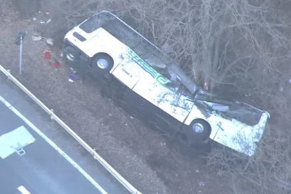 В Японии автобус с туристами упал в кювет