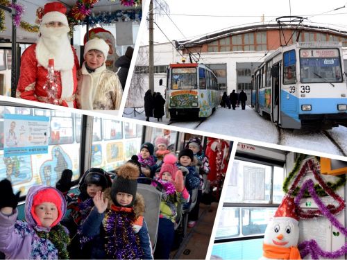 в Ачинске вышли на линию праздничные трамваи