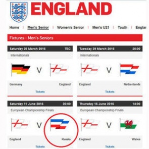 Футбольная ассоциация Англии спутала российский флаг с югославским