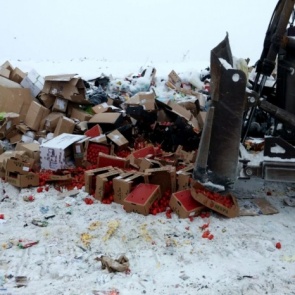 Почти тонну турецких томатов и польских яблок раздавили в Норильске