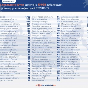 Статистика по заболеваемости новой коронавирусной инфекцией в России на 13 мая