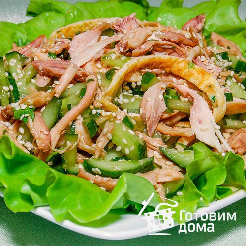 Салат-коктейль из курицы с огурцами