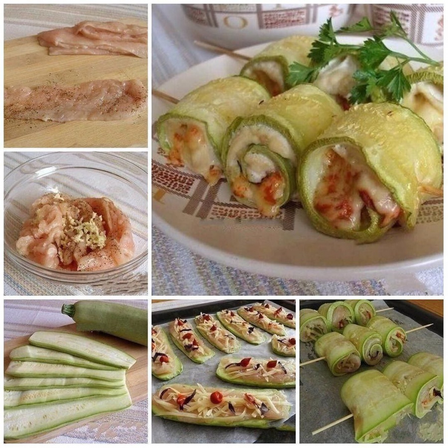Рулетики из кабачков с куриным мясом
