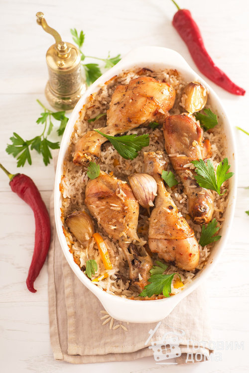 Курица с рисом в духовке (всегда рассыпчатый рис)